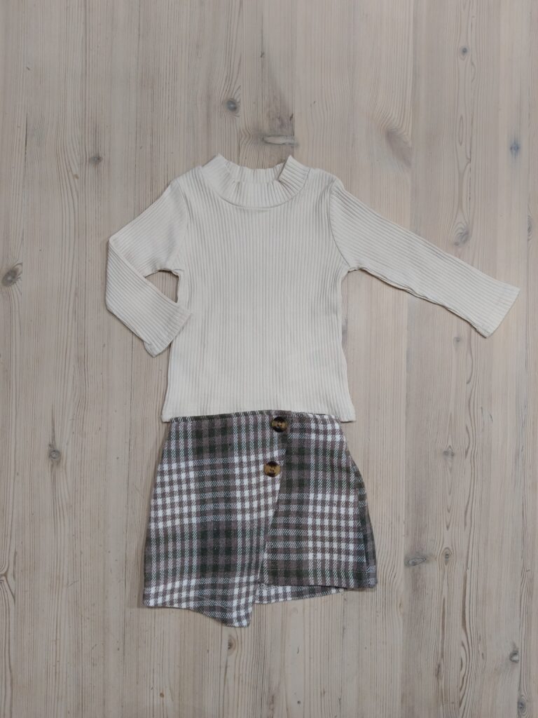3-6 months - Check skirt & cream top
