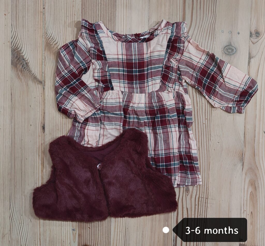 3-6 months - Red check dress/bodywarmer outfitÂ