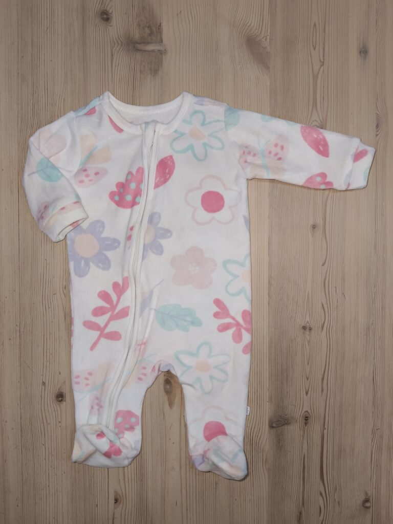 1-3 months - White flower printed fleece sleepsuitÂ