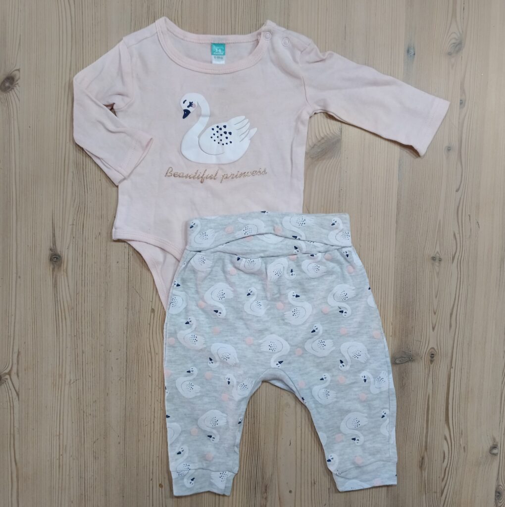 3-6 months - Pink/grey swan outfitÂ