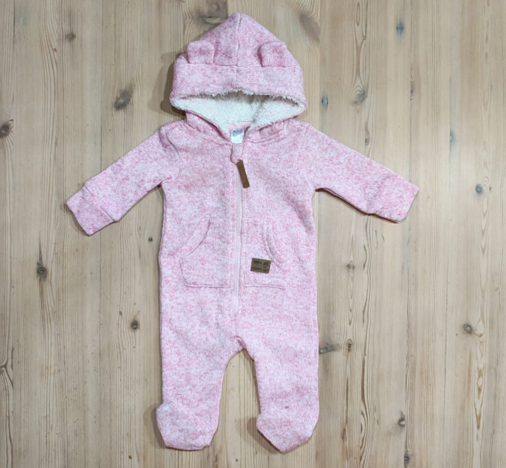 0-3 months - Pink zip fleece sleepsuitÂ