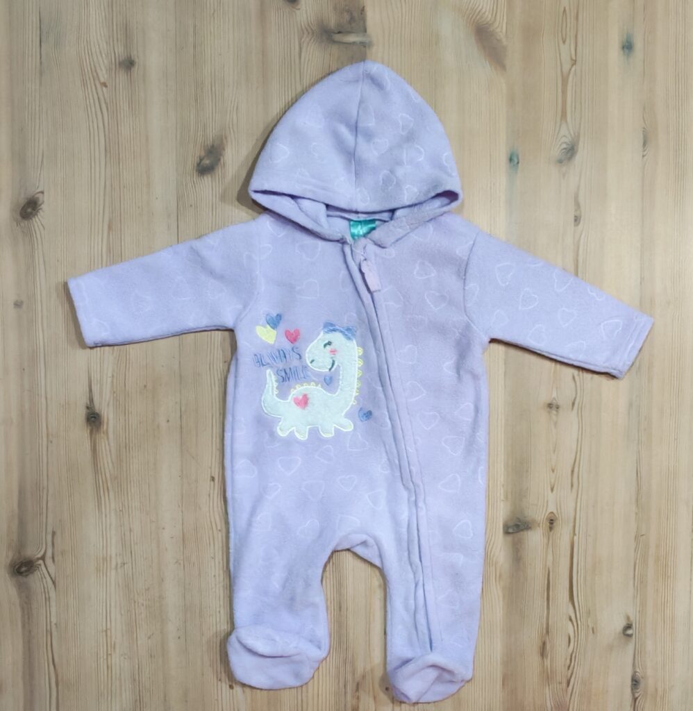 0-3 months - Purple dinosaur fleece onesieÂ