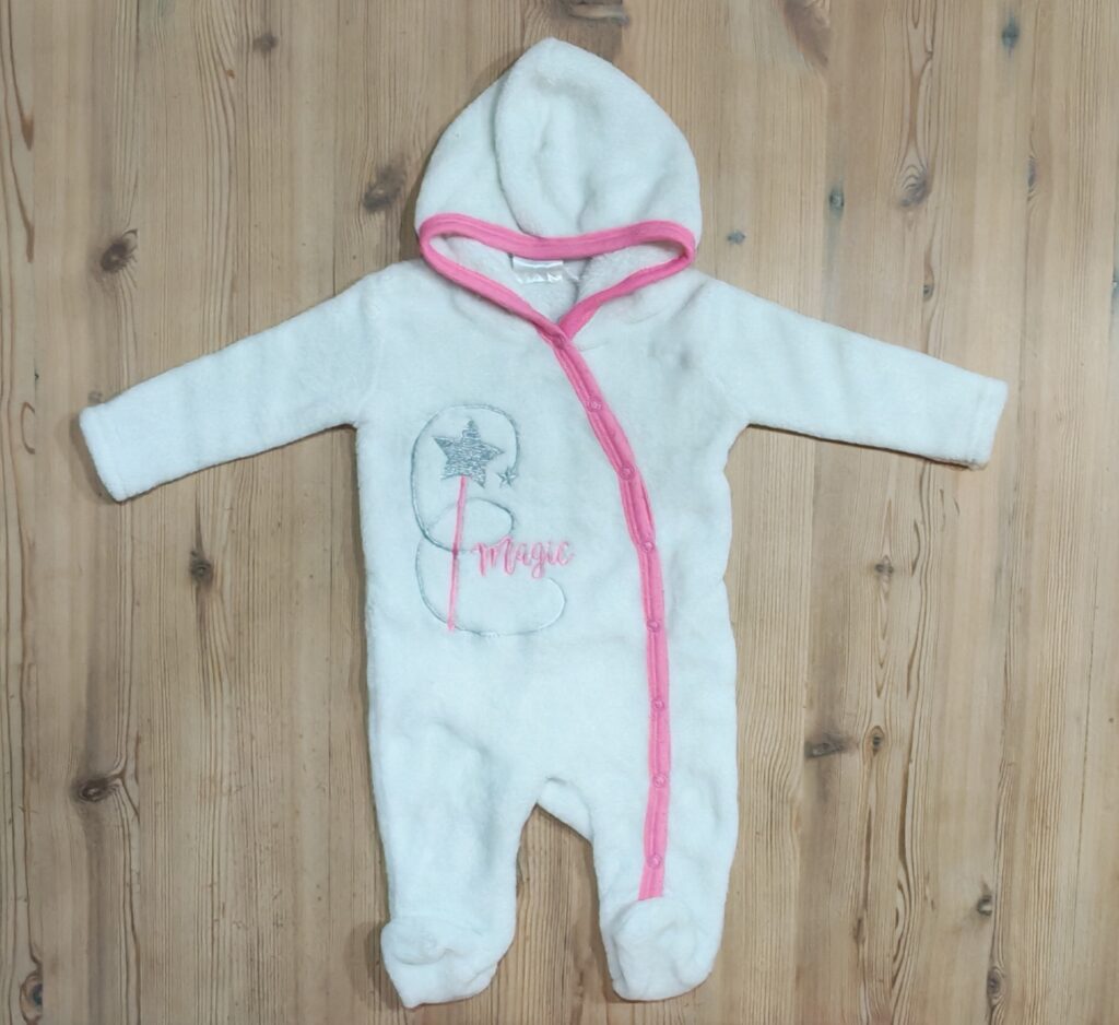 0-3 months - White/pink fleece onesieÂ