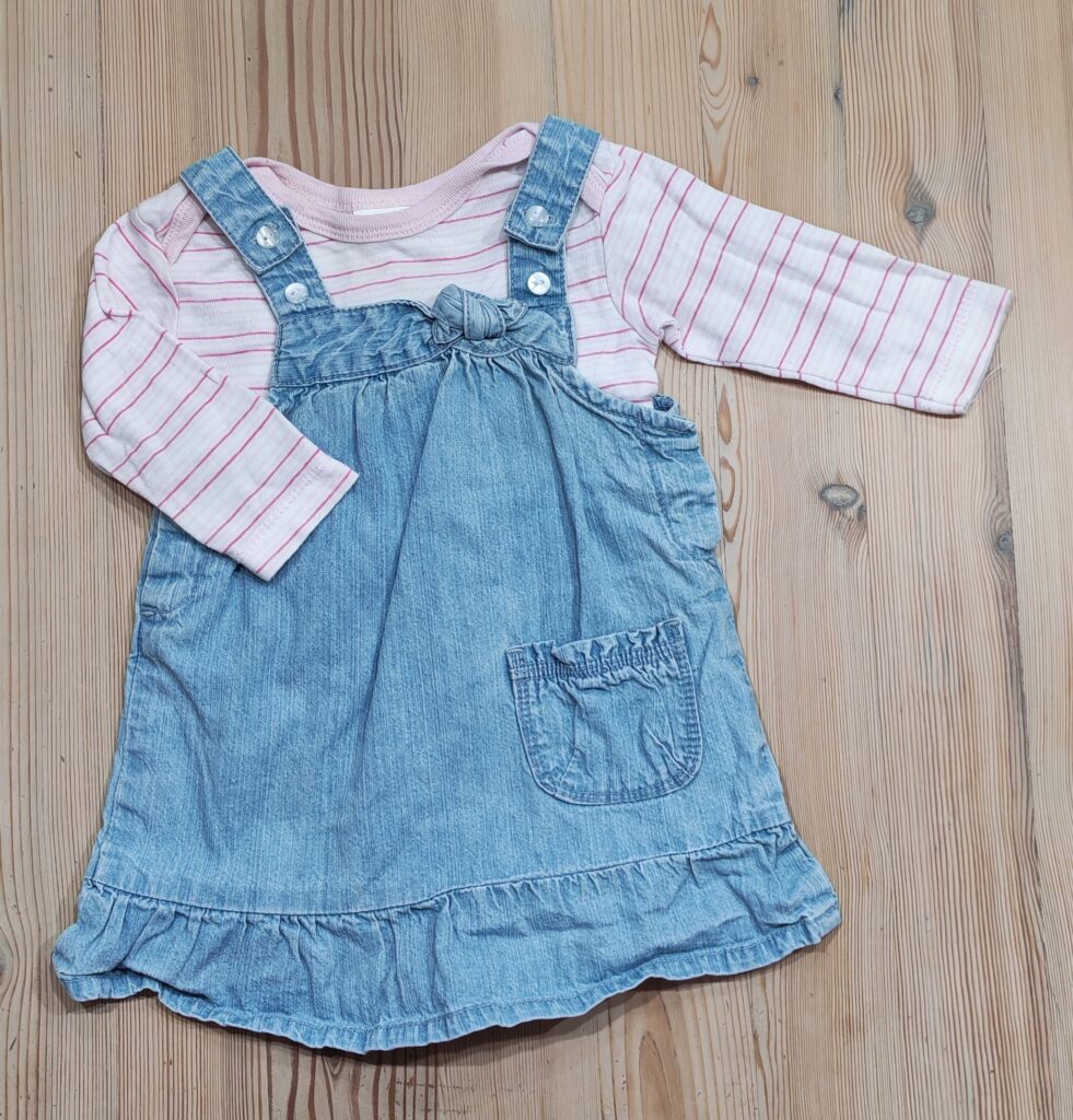 3-6 months - Pink striped dungaree outfit