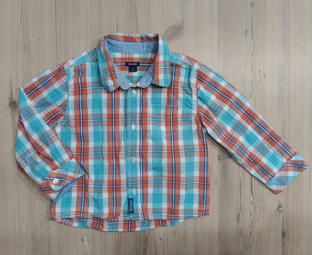 2-3 years - Blue/orange check blouse (KIABI)