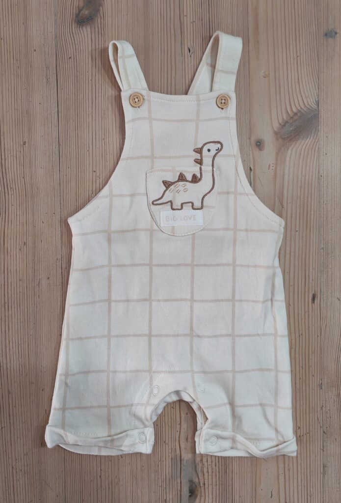 1-3 months - Cream dinosaur dungareeÂ