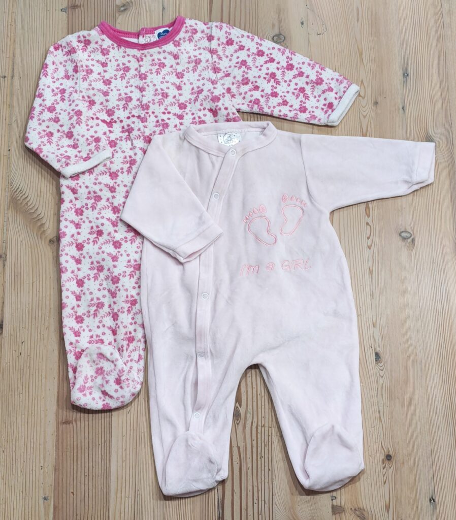 3-6 months - Set of 2 pink sleepsuits