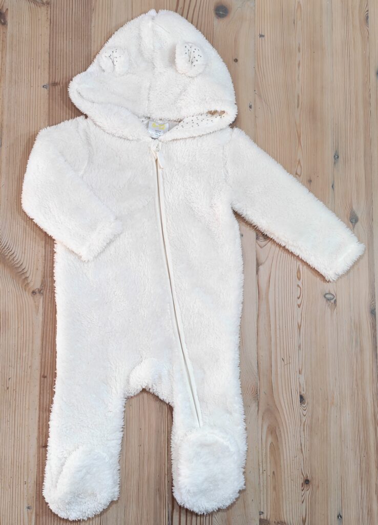 6-12 months - White fleece onesie