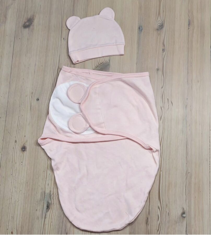 Swaddle blanket with beanie