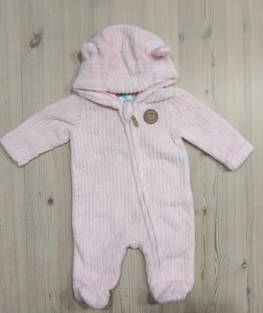 0 Newborn - Pink fleece baby grow